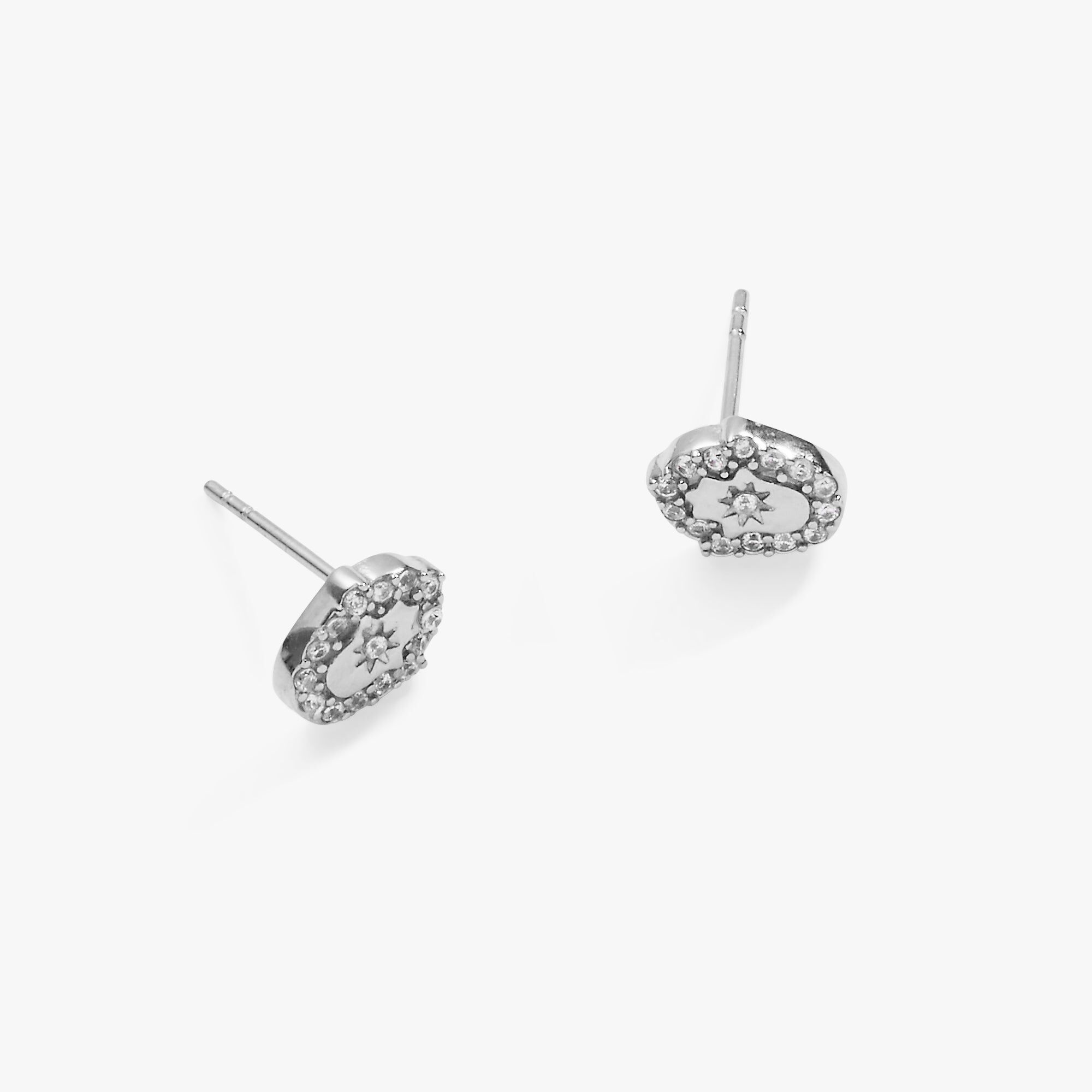 Hamsa Mini Stud Earrings, Silver / Silver, alternate image number 1