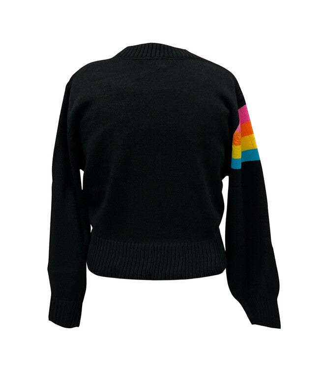 Smak Parlour Black & Rainbow Stripe Cardigan, Black Rainbow / Black, alternate image number 1