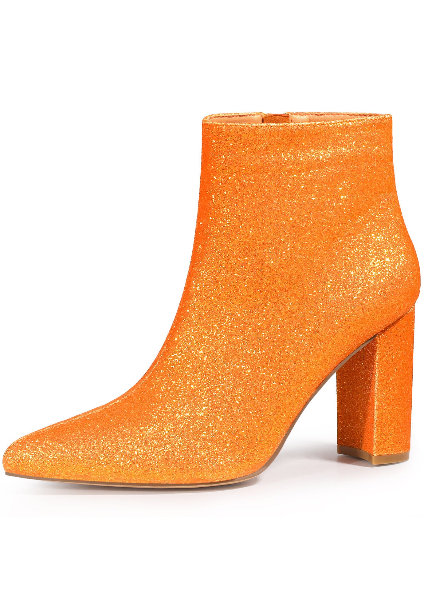GLITTER POINTED TOE ANKLE BOOTS, Orange / Orange, hi-res image number 0