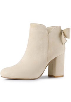 Round Toe Bow Decor Chunky Heel Ankle Boots