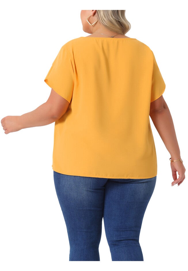 Round Neck Pleated Top Tulip Sleeves Blouse Top, Yellow / Yellow, alternate image number 3