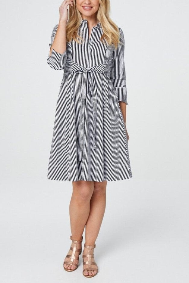 Annick - Estelle Shirt Dress Striped Waist Tie, White / White, alternate image number 2