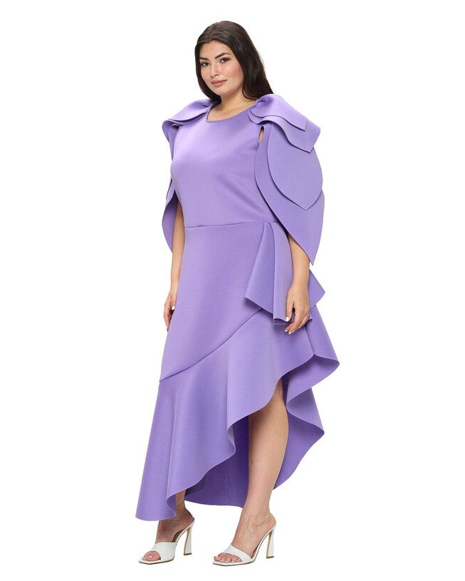 KASKADE RUFFLED NEOPRENE DRESS, Lavender / Purple, alternate image number 1