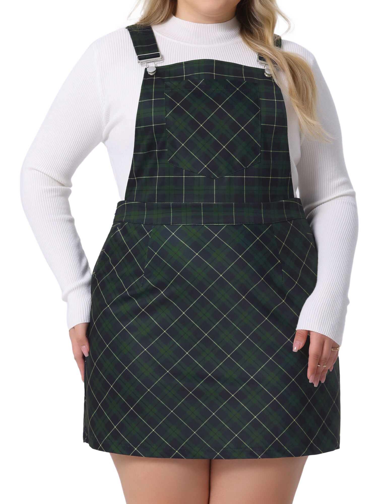 Vintage Plaid Adjustable Straps Pinafore Suspender Skirt Overall Dress, Green / Forest Green, hi-res image number 0