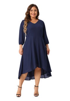 Chiffon V Neck 3/4 Sleeves A-Line Midi Wedding Guest Dress