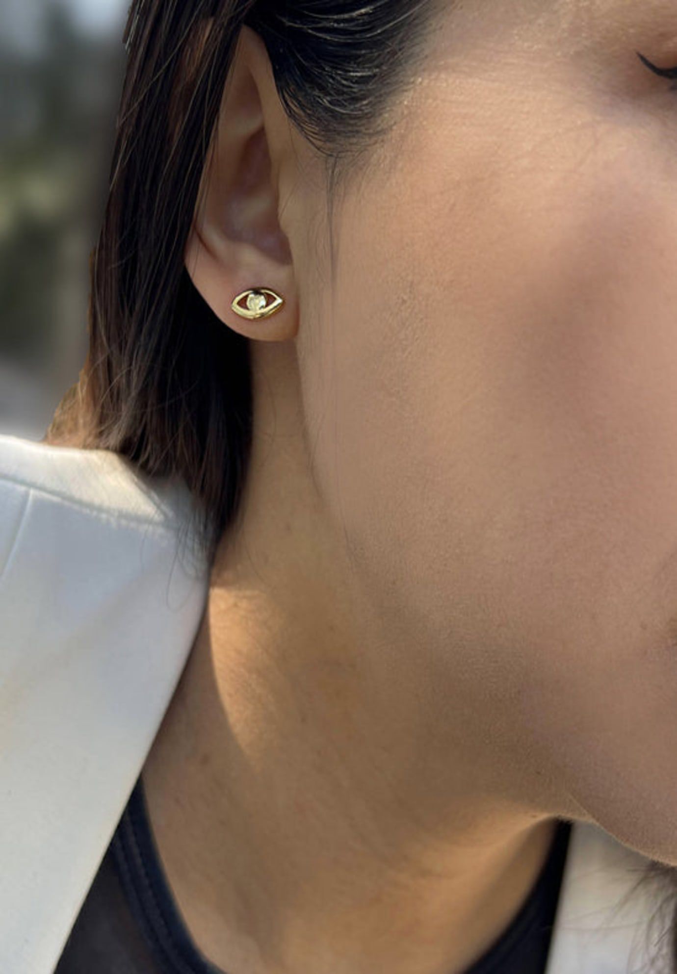 EVIL EYE Stud Earrings, Gold / Gold, alternate image number 5