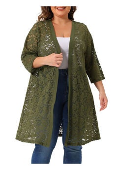 LACE CROCHET 3/4 SLEEVE COVER UP CARDIGAN