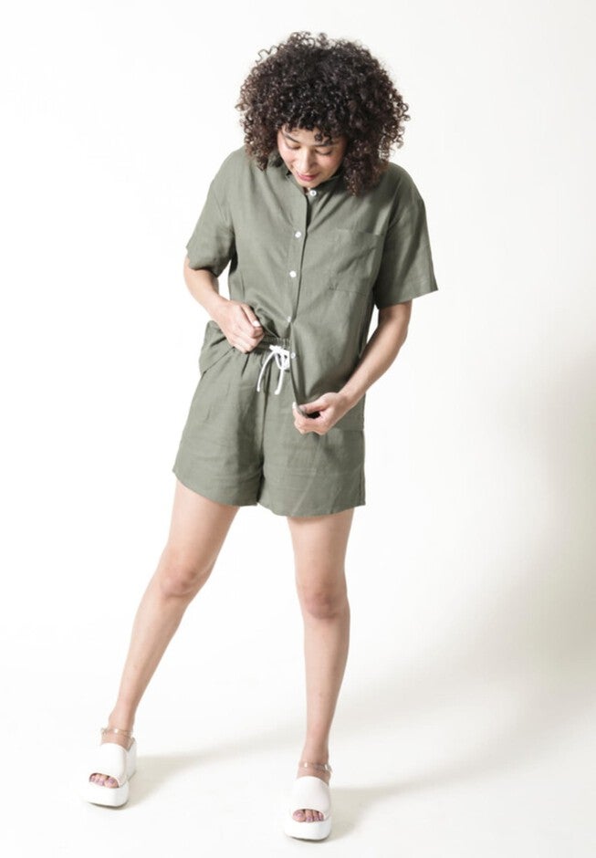 Plus Rita Linen Shorts, Olive / Olive Green, alternate image number 2