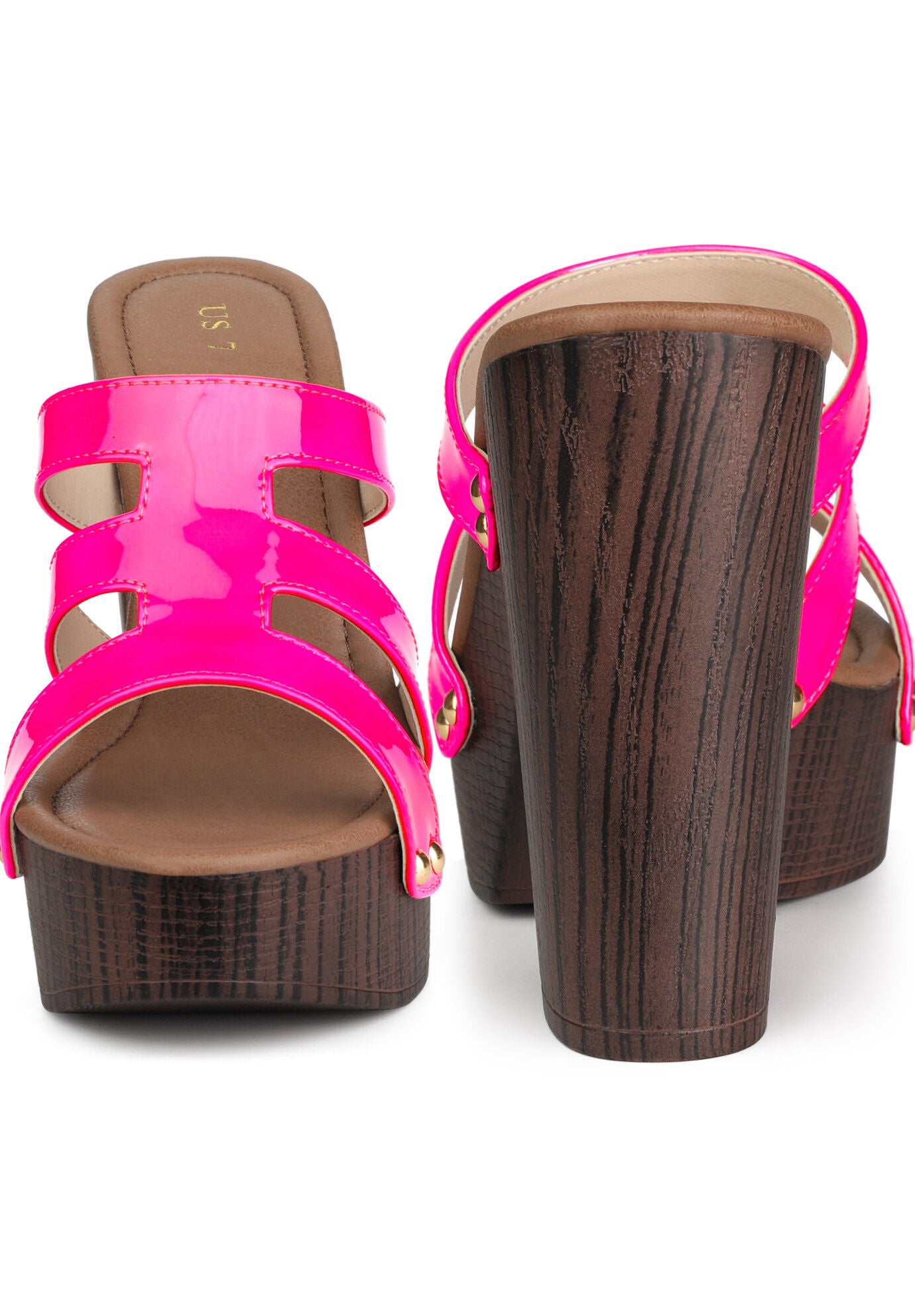 Platform Open Toe Slide Chunky Heels Sandals, Hot Pink / Deep Fuchsia, alternate image number 1