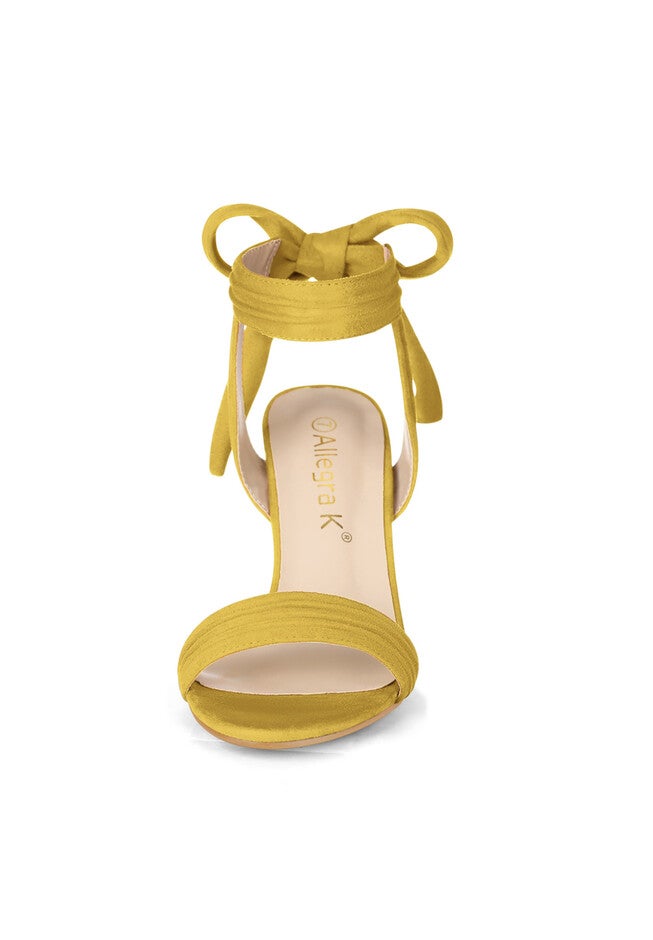 Open Toe Ankle Tie Back Chunky Heel Sandals, Yellow / Yellow, alternate image number 1