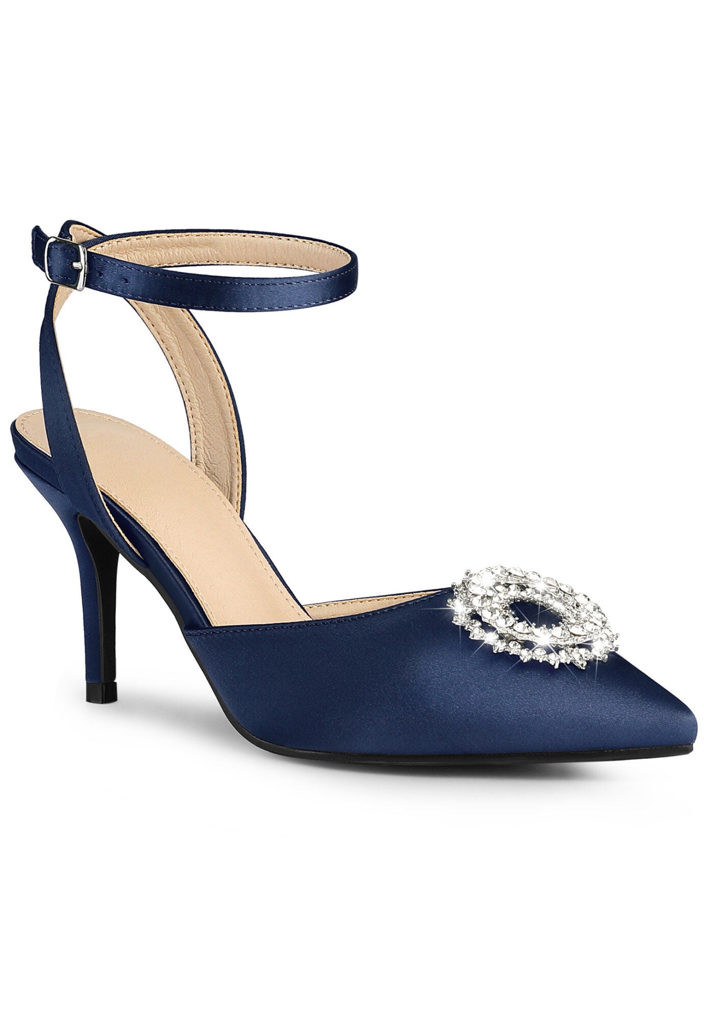 Rhinestones Ankle Strap Stiletto Heel Pumps, Royal Blue / Royal Blue, hi-res image number 0