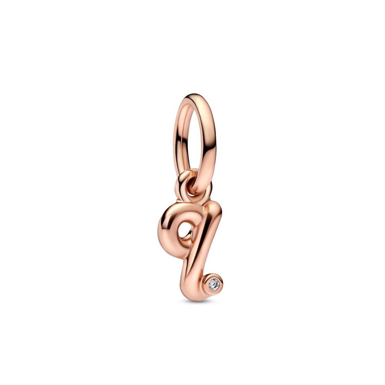 LETTER Q SCRIPT ALPHABET DANGLE CHARM IN ROSE GOLD, Rose Gold / Pink, hi-res image number 0