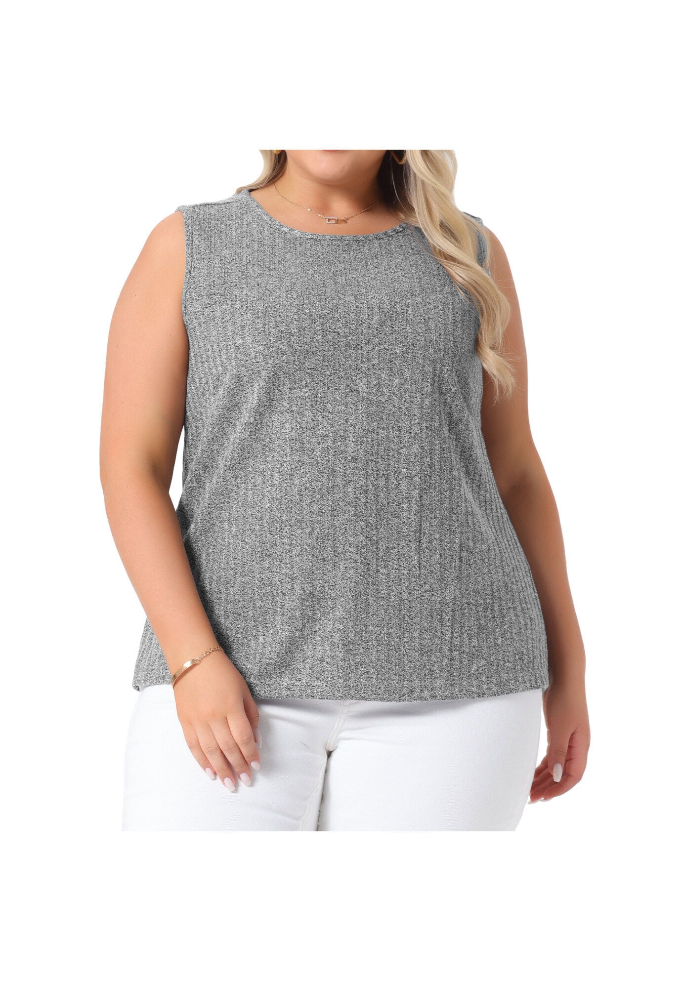 Round Neck Summer Sleeveless Basic Shirt Tank Top, Gray / Charcoal Grey, alternate image number 2