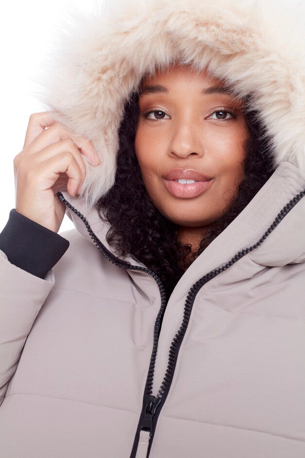 Women's Plus Size - KLUANE | Vegan Down Recycled Ultra Long Winter Parka, Water Repellent, Light Taupe / Taupe, alternate image number 2