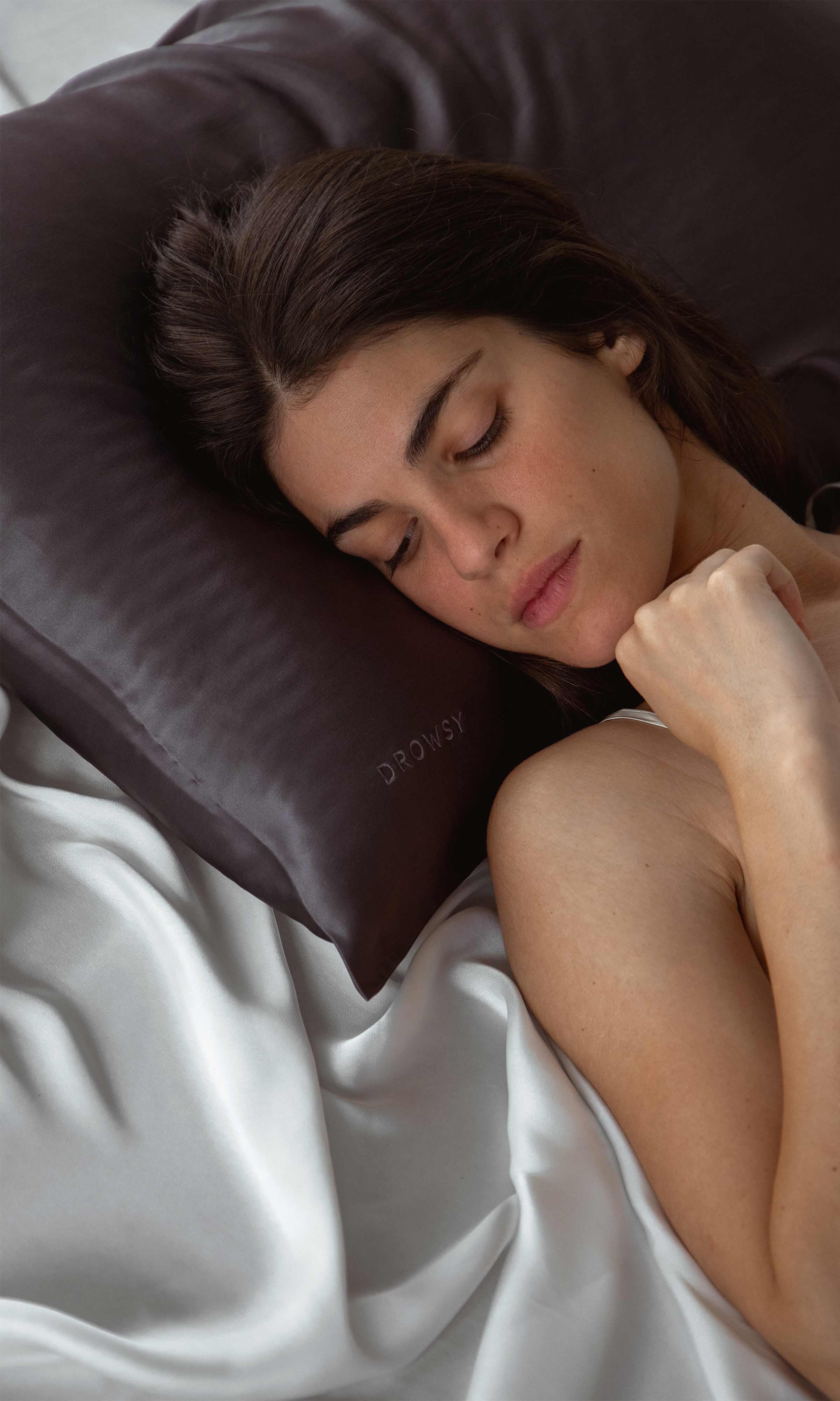 Silk Queen Pillowcase, Moonlight Shadow / Charcoal Grey, alternate image number 1