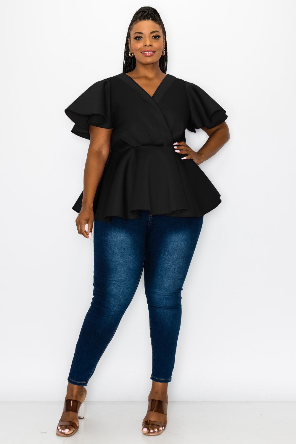 Siobhan Peplum Top, Black / Black, hi-res image number 0