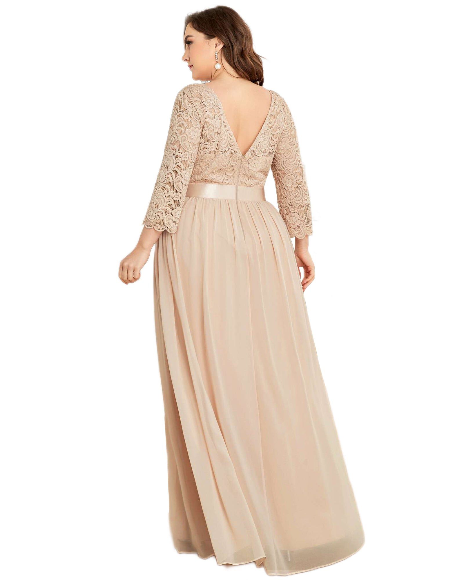 See-Through Floor Length Lace Evening Dress, Blush / Pink, alternate image number 1