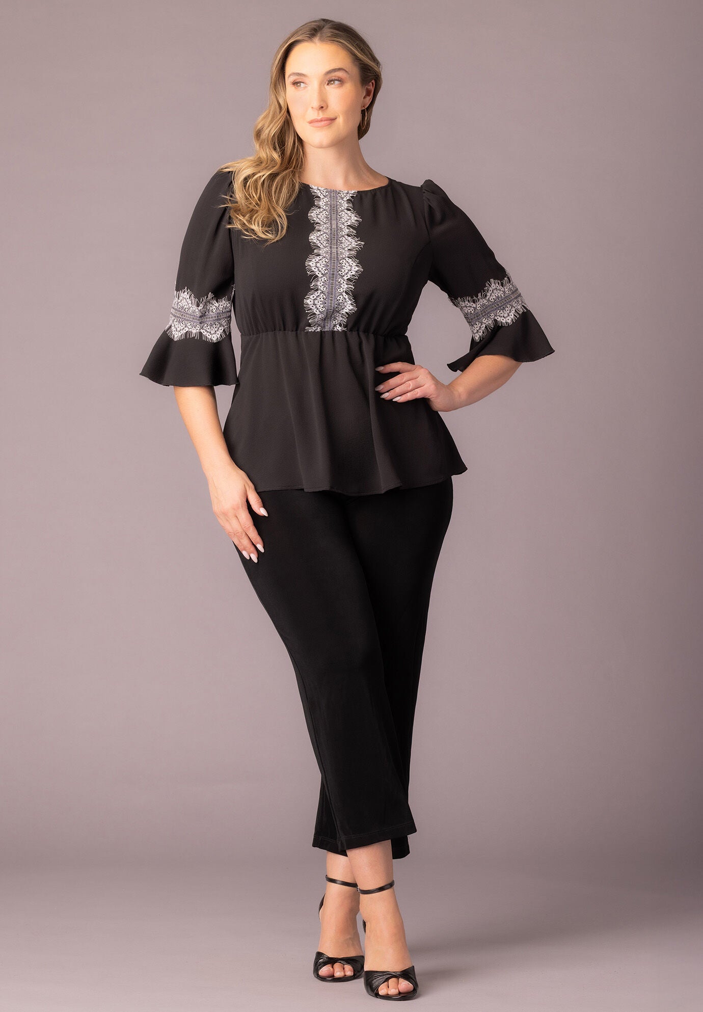 Chateau Lace Trim Top, Black Noir / Black, alternate image number 4