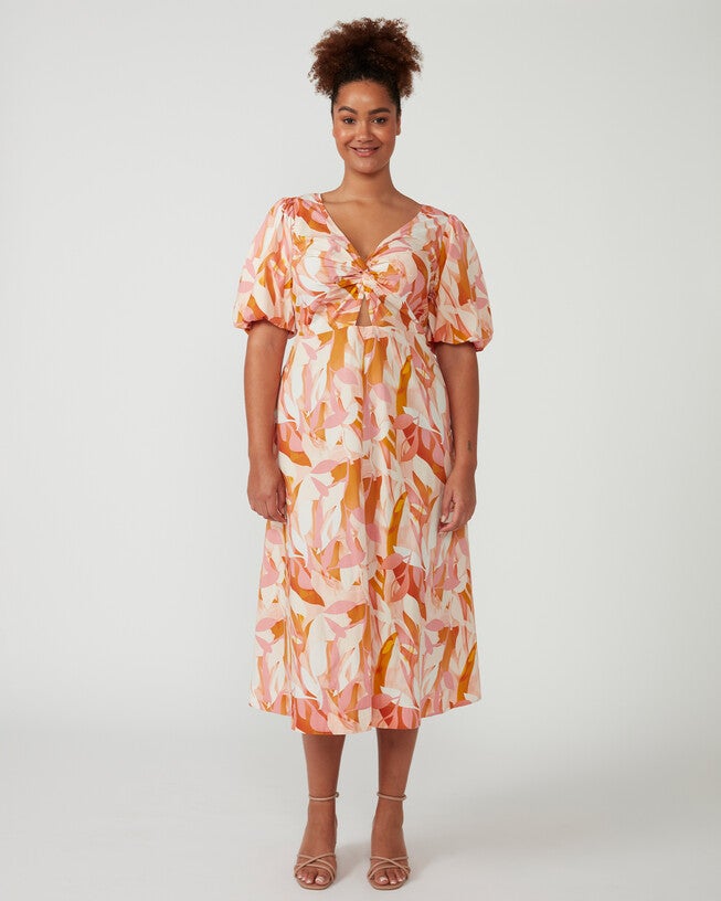 Aura Cascade Dress, Print / Orange, hi-res image number 0