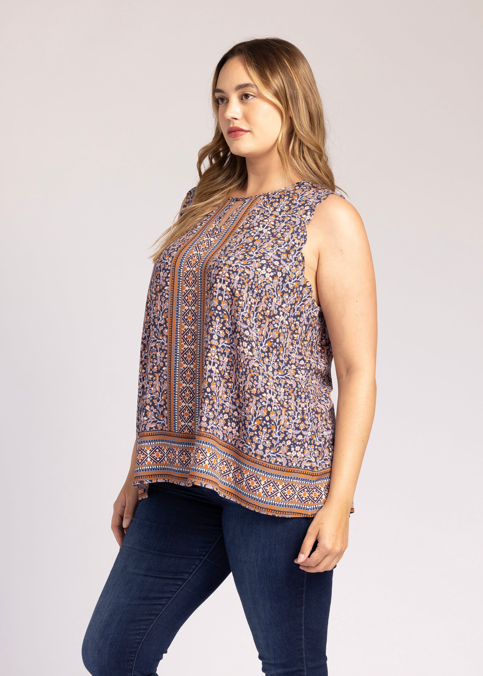 Mercy Boho Tank Top with Keyhole, o329 INDIGO / Navy, alternate image number 2