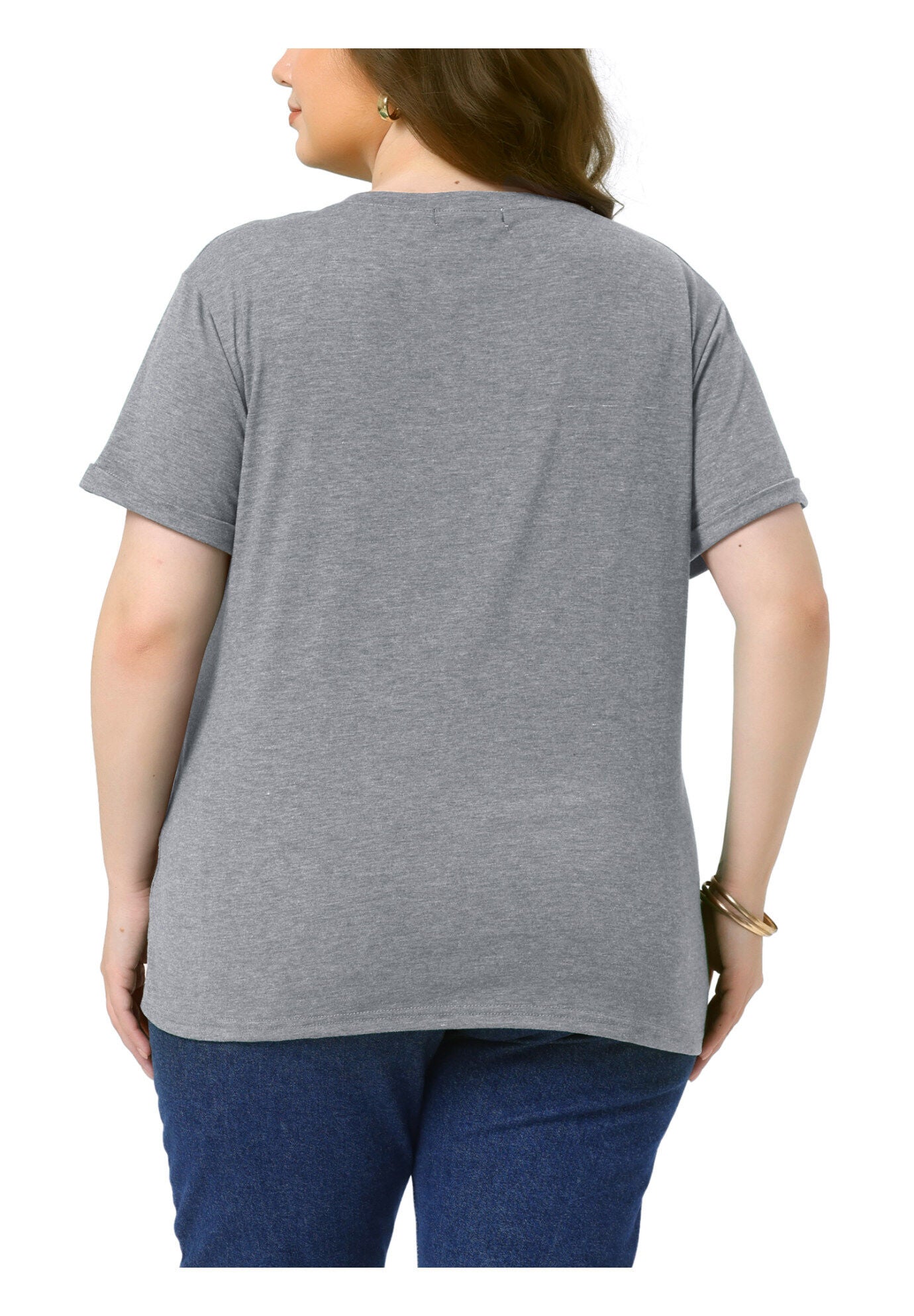 Short Sleeve Notched V Neck Summer Tees Tops, Gray / Light Grey, alternate image number 3