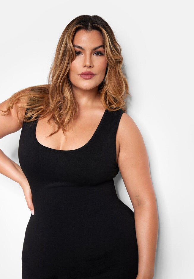 Essential Cotton Tank Midi Bodycon Dress, Black / Black, alternate image number 2