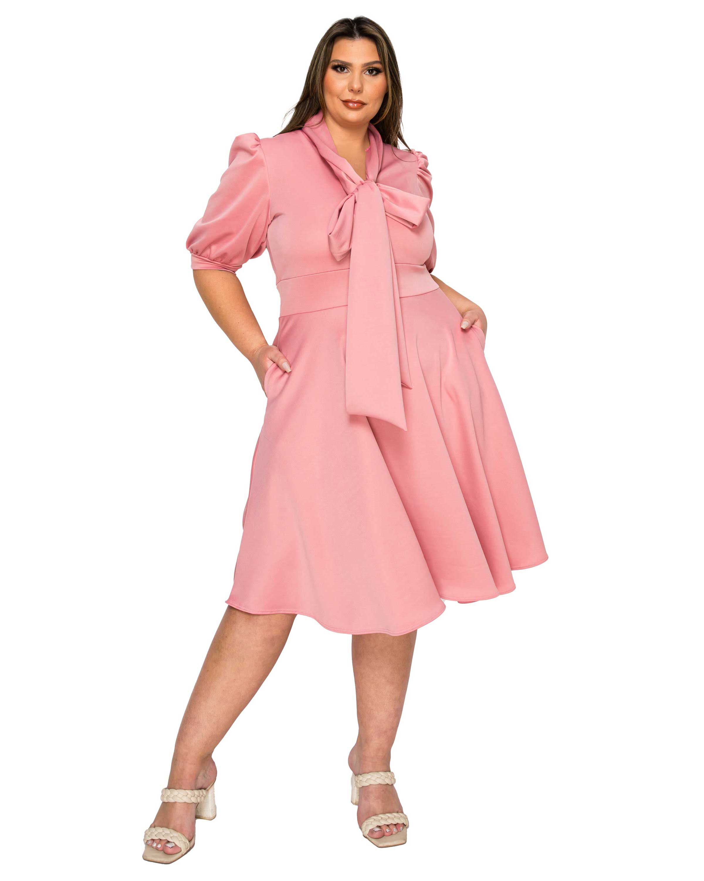 Carina Donna Flare Dress w/ Pockets, Mauve Light / Peach, hi-res image number 0