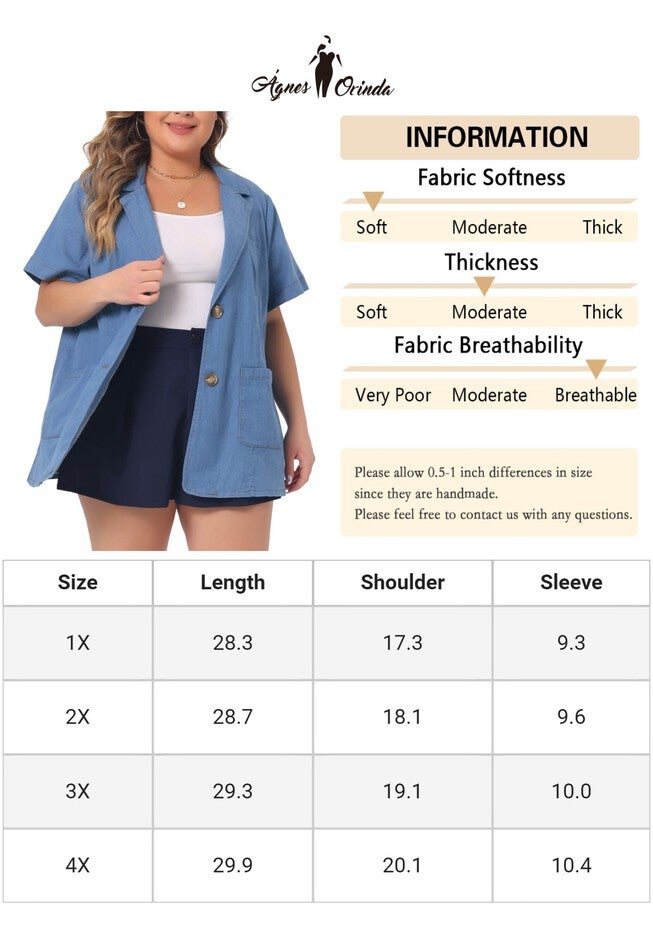 Front Lapel Short Sleeve Button Down Chambray Denim Shirt, Sky Blue / Light Blue, alternate image number 4