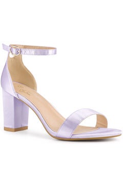 Open Toe High Heel Ankle Strap Satin Block Heels Sandals