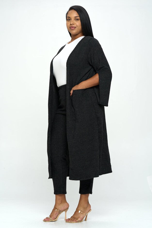 SPLIT SLEEVE CARDIGAN AND PANTS SET, Black / Black, alternate image number 3