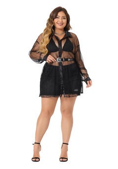 MESH SHEER LONG SLEEVE BUTTON DOWN SEE THROUGH SHIRT TOP