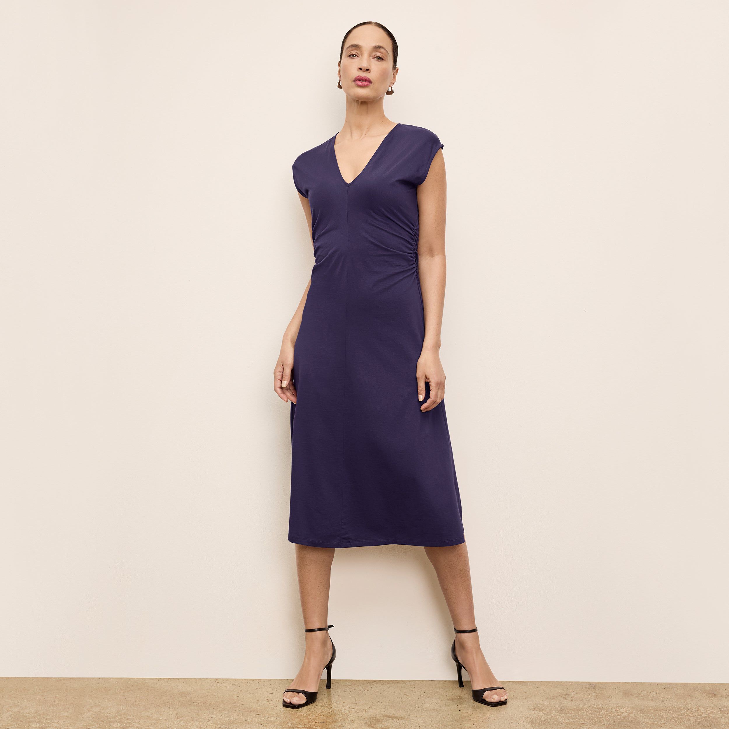 Marina Ruched Dress - Organic Jersey Pima Cotton, Deep Iris / Purple, hi-res image number 0