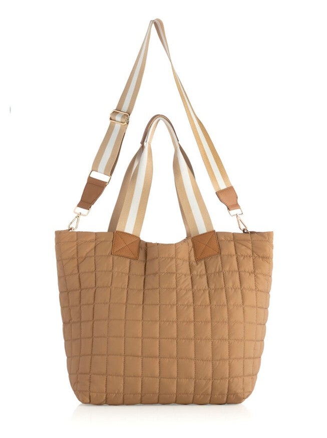 Ezra Quilted Nylon Travel Tote, Tan / Tan, alternate image number 1