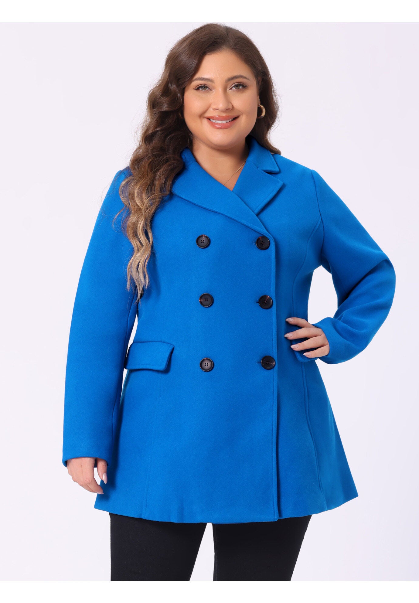 NOTCHED LAPEL DOUBLE BREASTED COAT, Royal Blue / Royal Blue, alternate image number 1