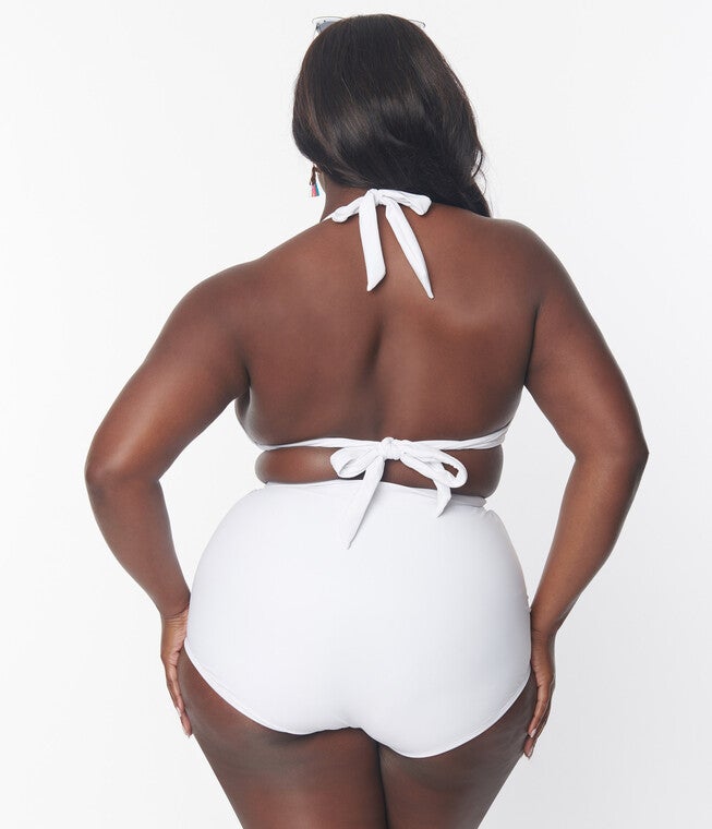 Unique Vintage White Halter Swim Top, , alternate image number null