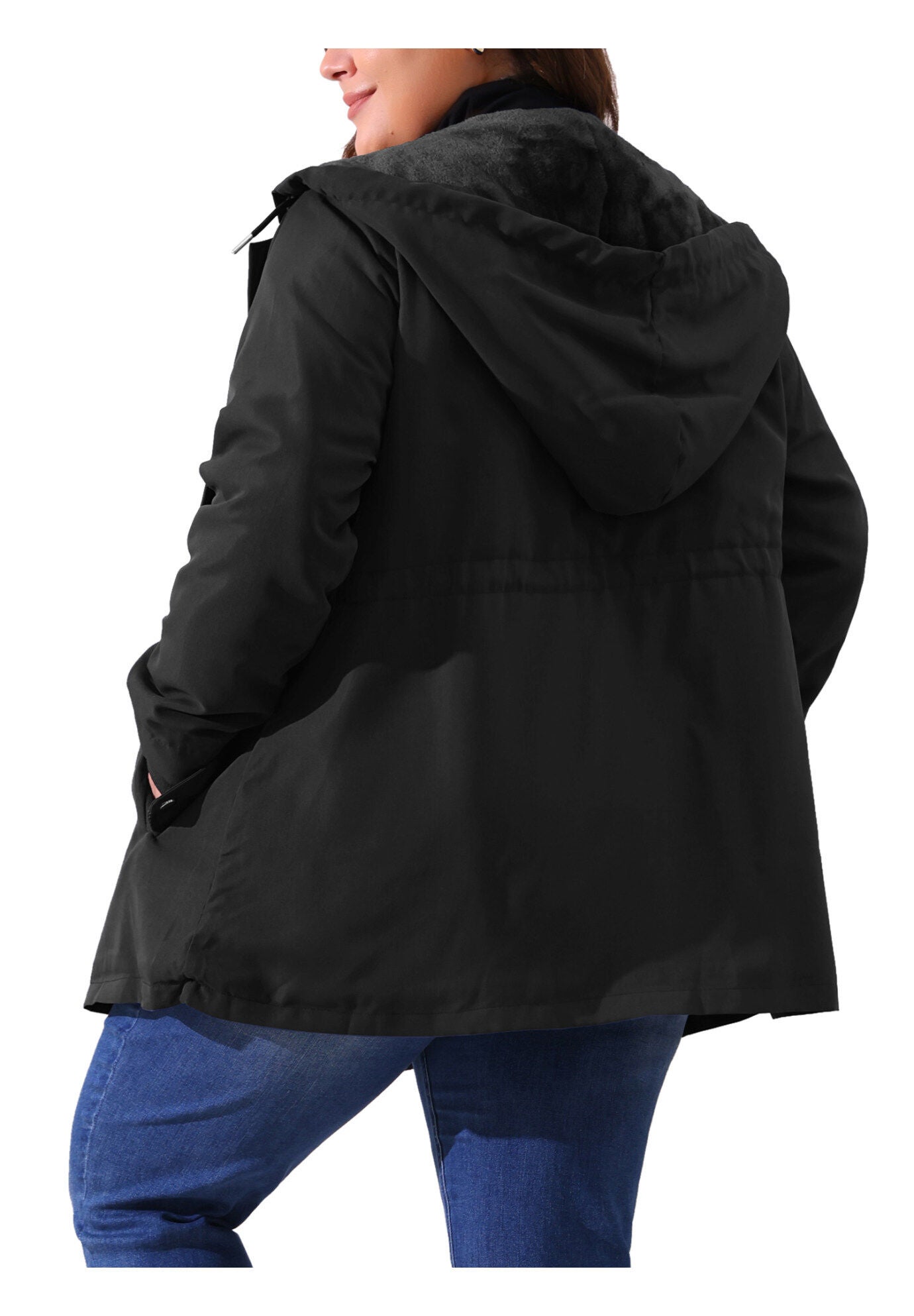 Waterproof Fleece Lined Rain Jacket Hooded Windbreaker Coat, Black / Black, alternate image number 3