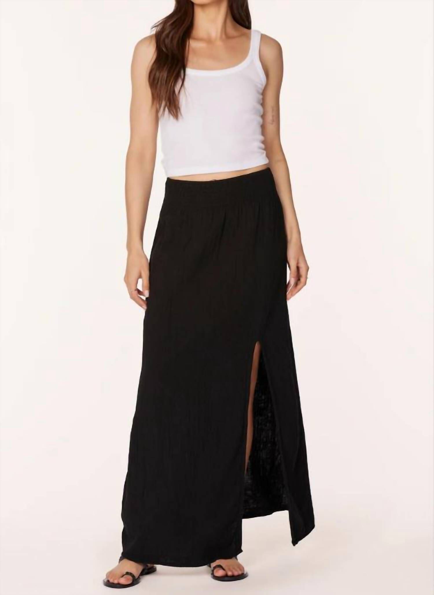 FRONT SLIT MAXI SKIRT, Black / Black, hi-res image number 0