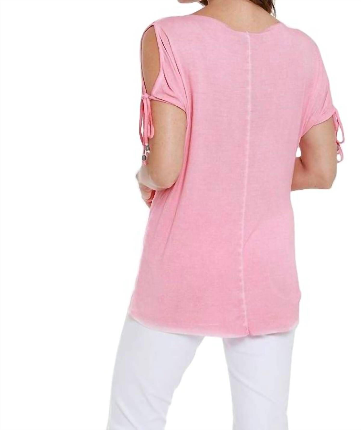 BEADED COLD SHOULDER TOP IN CORAL, , alternate image number 3
