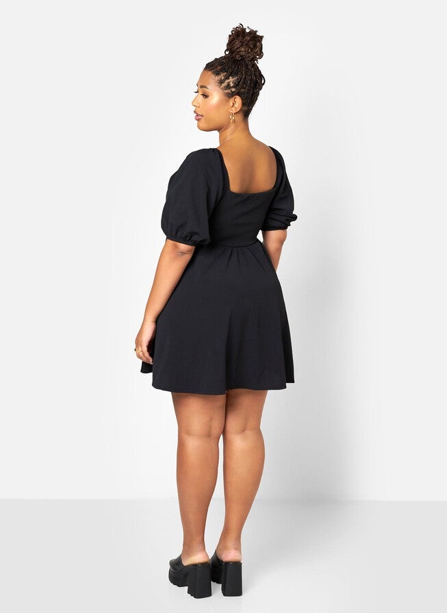LUNA BALLOON MINI DRESS, Black / Black, alternate image number 4