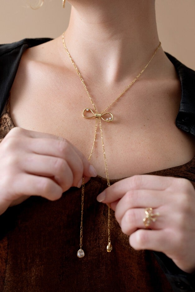 Coquette Bow Necklace, Gold / Gold, alternate image number 2