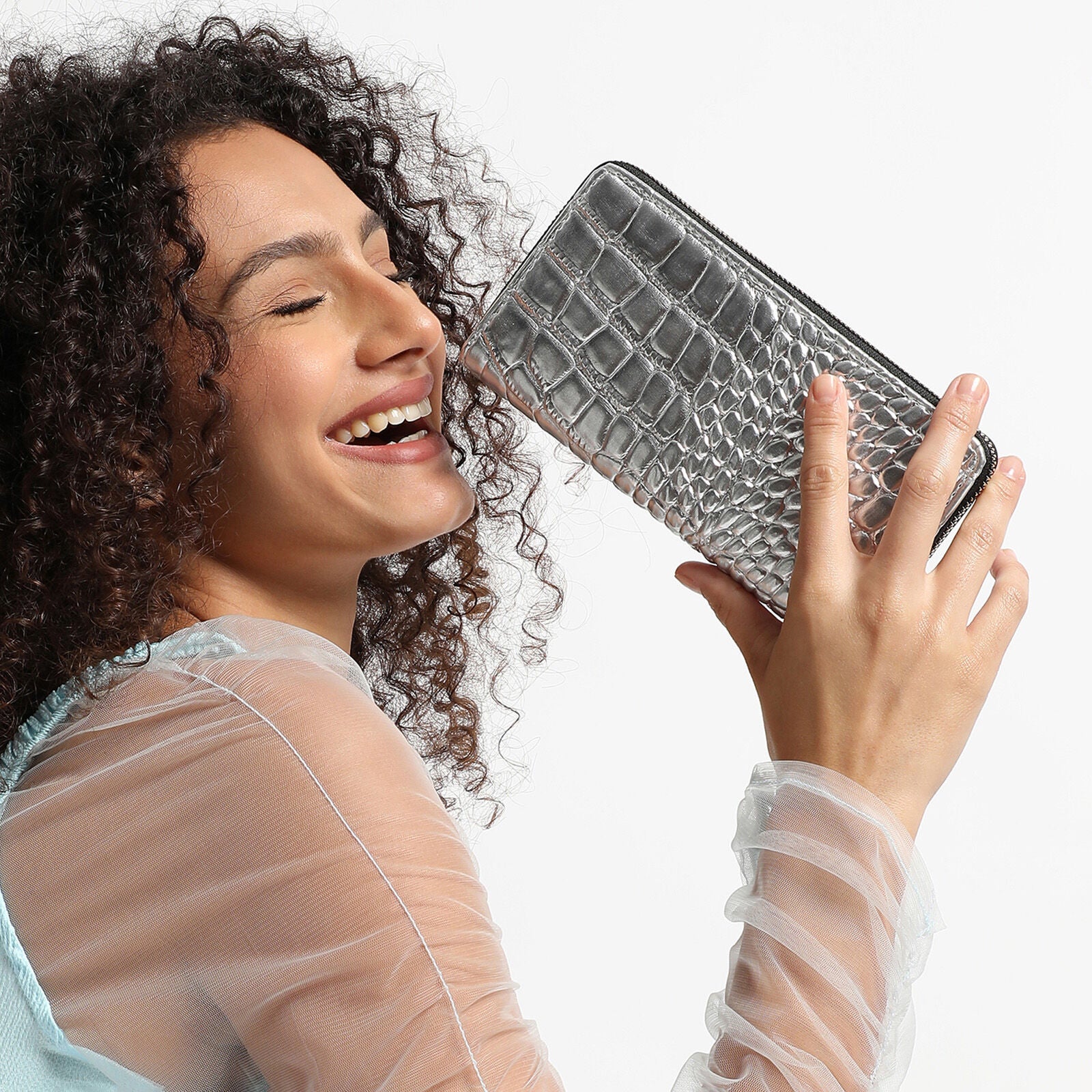 Haute Sauce Women's Metallic Croc Wallet, Silver / Silver, alternate image number 2
