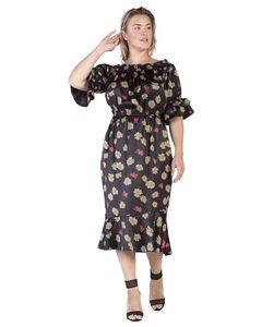 Eudora Womens Plus Size Floral Print High-End Satin Midi Dress