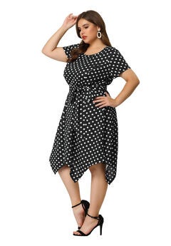 Printed Retro High Low Short Sleeves Dress