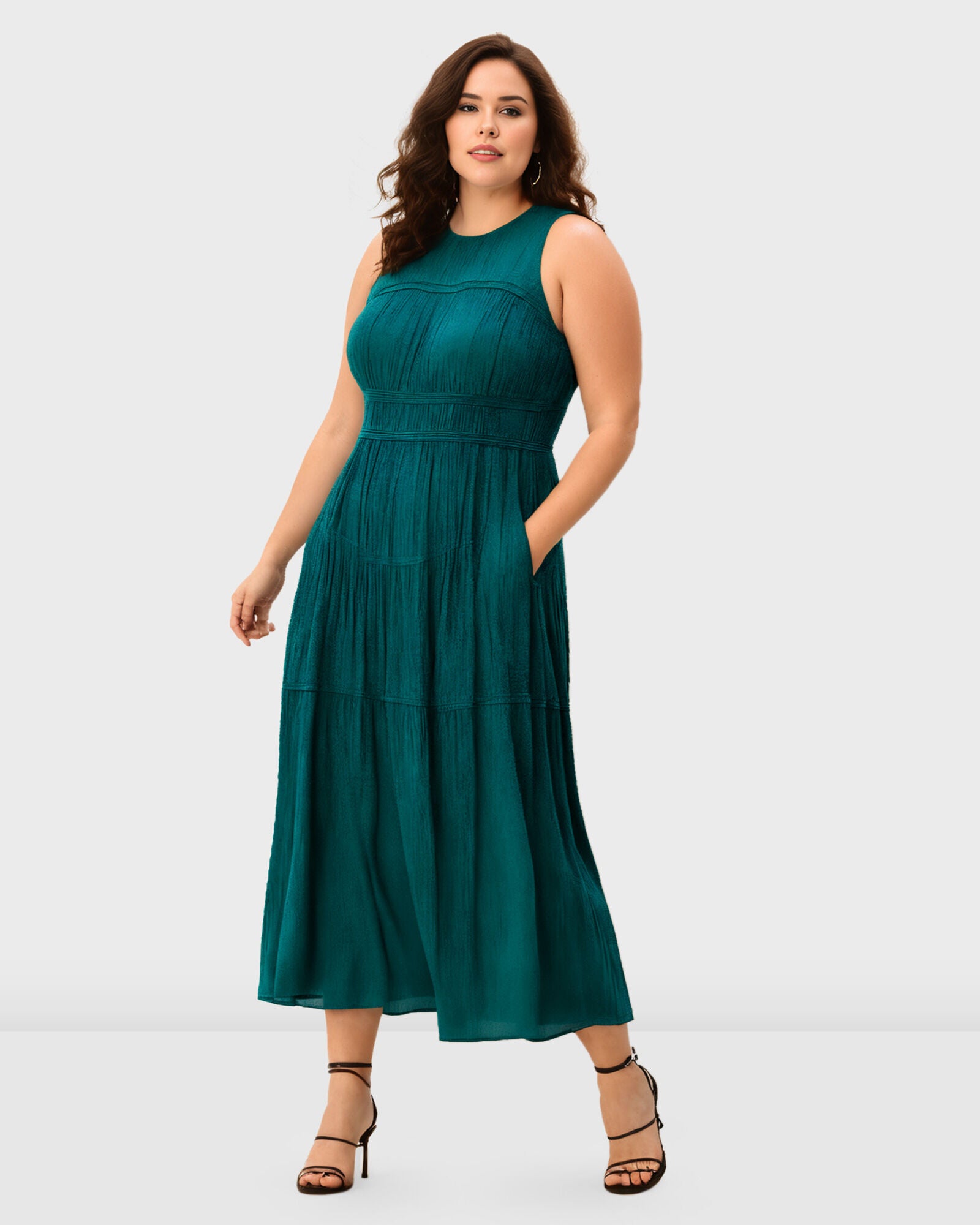 Rayon Crinkle Corset-Style Dress, Teal Green / Teal, alternate image number 1