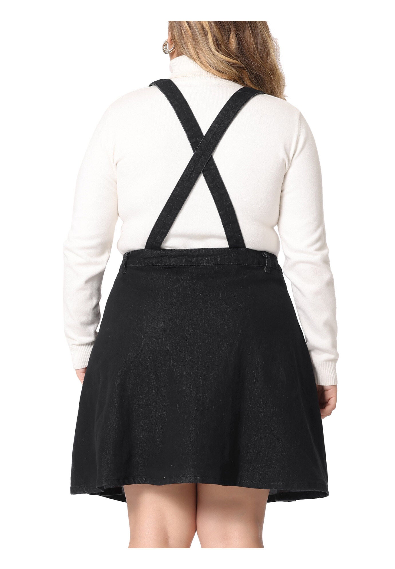 Adjustable Strap Braces Mini Denim Overall Dress Suspender Skirt, Black / Black, alternate image number 3