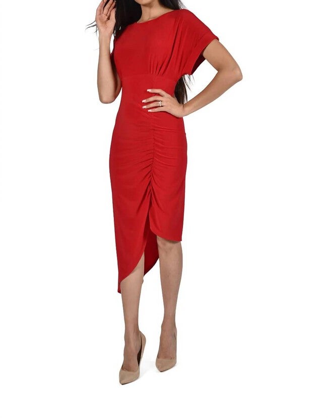 ROUCHED FRONT DRESS IN RED, Red / Red, hi-res image number 0