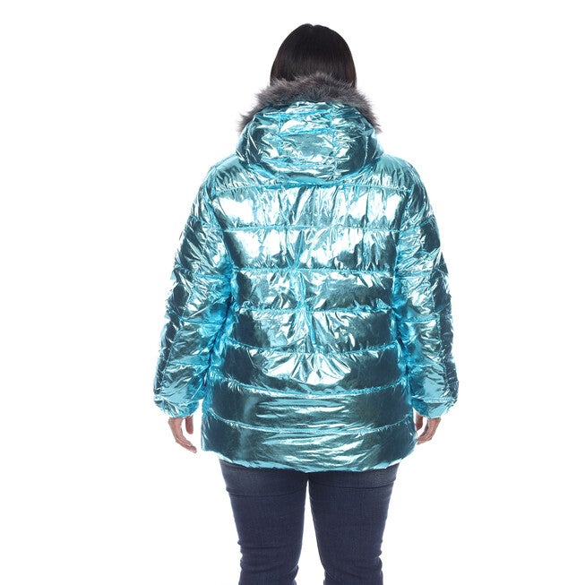 Metallic Puffer Coat with Hoodie, , alternate image number 7