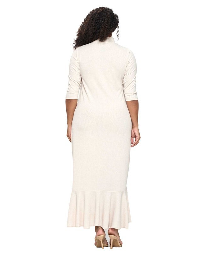 JORDAN CUTOUT RIB DRESS, Taupe / Taupe, alternate image number 2