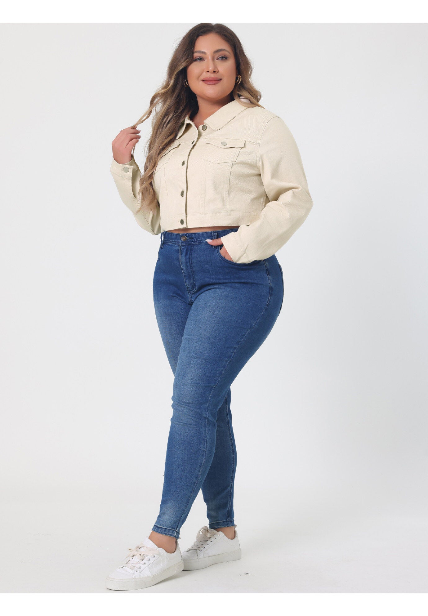 BUTTON CLOSED CROPPED DENIM JACKET, Beige / Beige, hi-res image number 0