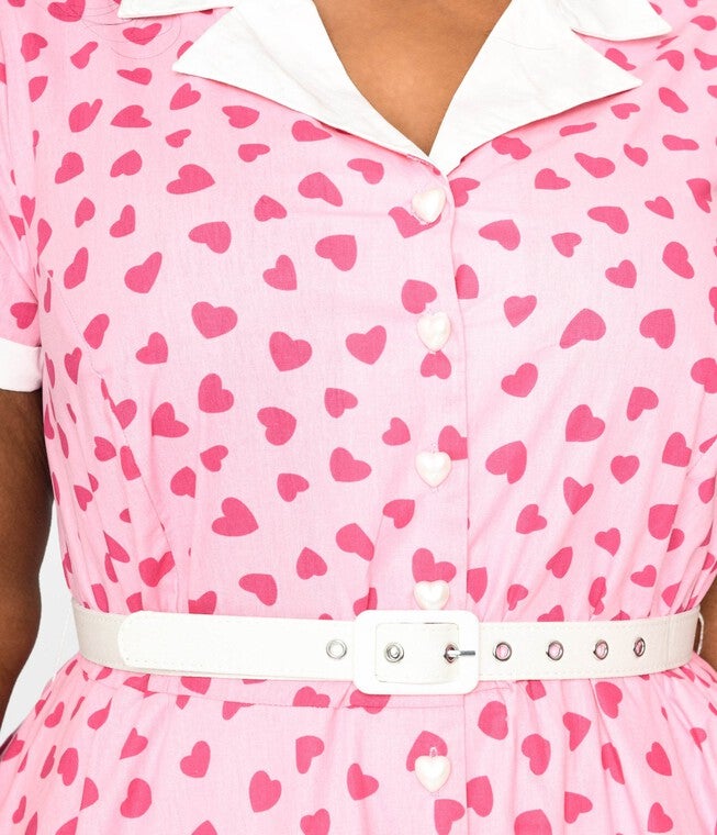 Unique Vintage Hot Pink Heart Alexis Swing Dress, Hot Pink Heart / Pink, alternate image number 3